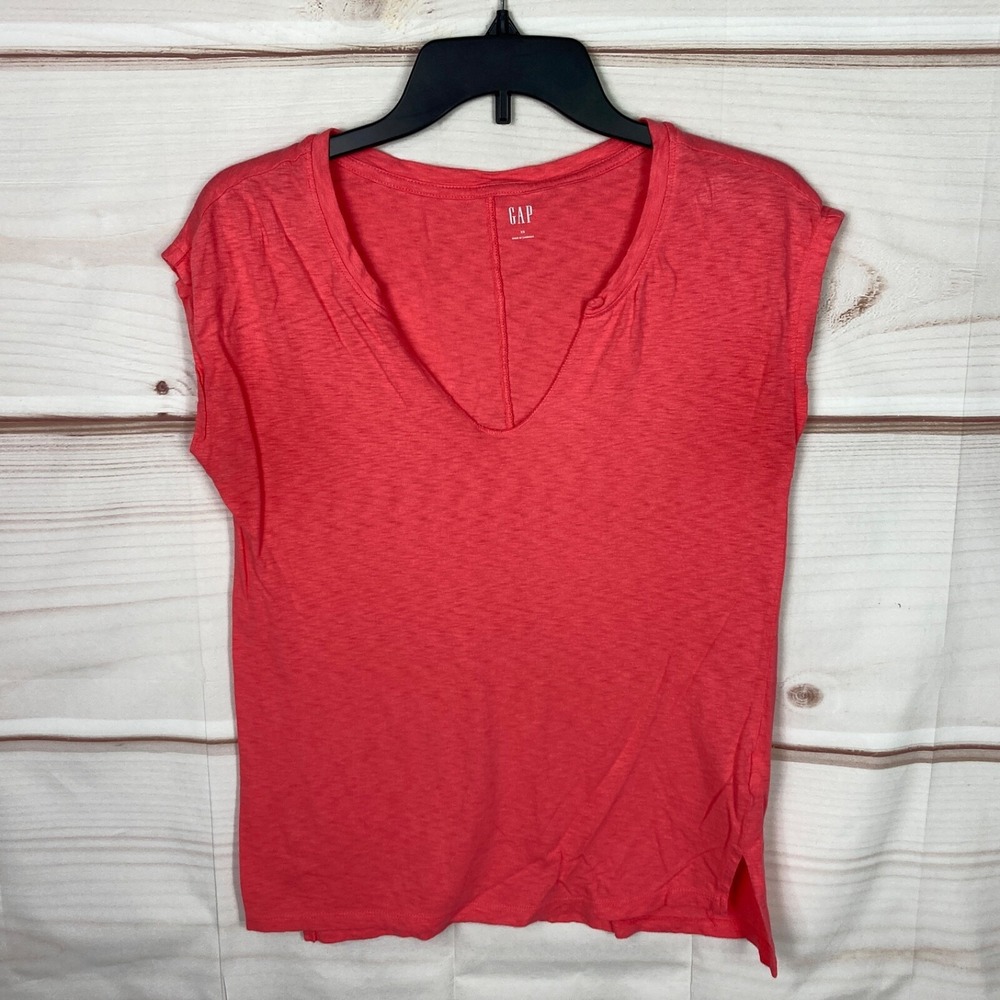 Gap Top Womens XS Orange V-Neck T-Shirt Short Sleeve Cotton Modal Knit Solid